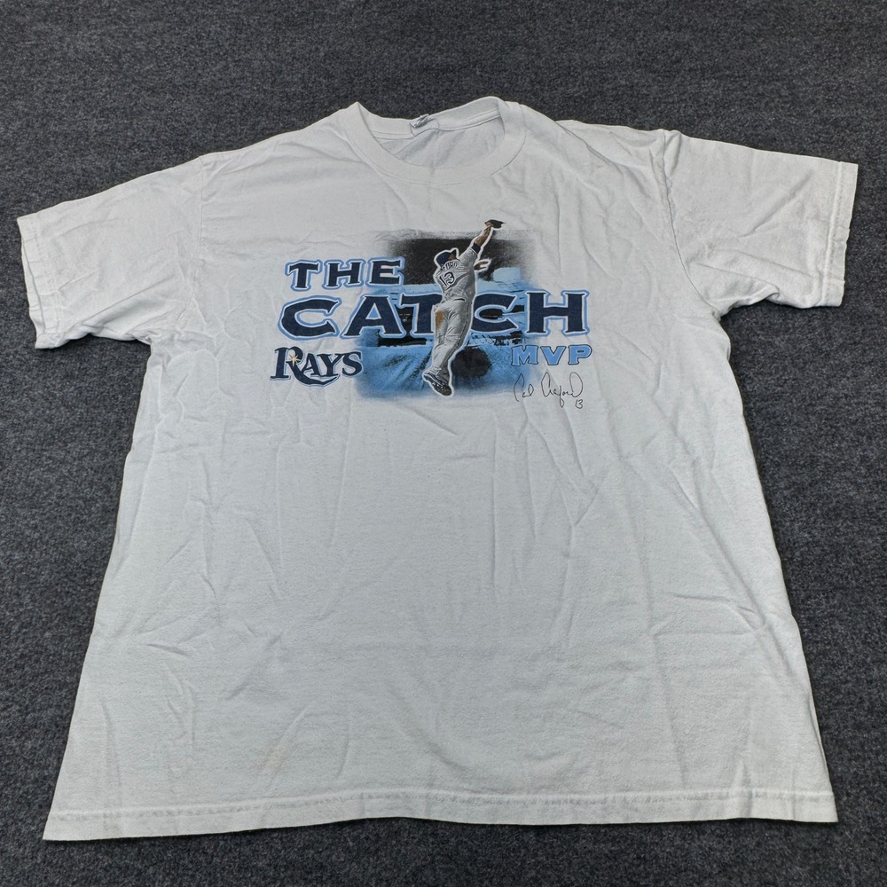 Tampa Bay Rays Shirt Mens XL White Carl Crawford The Catch MVP Graphic T-Shirt